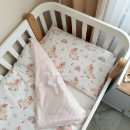 Set lenjerie de schimb pentru patut bebe 3 piese Unicorni roz (1)